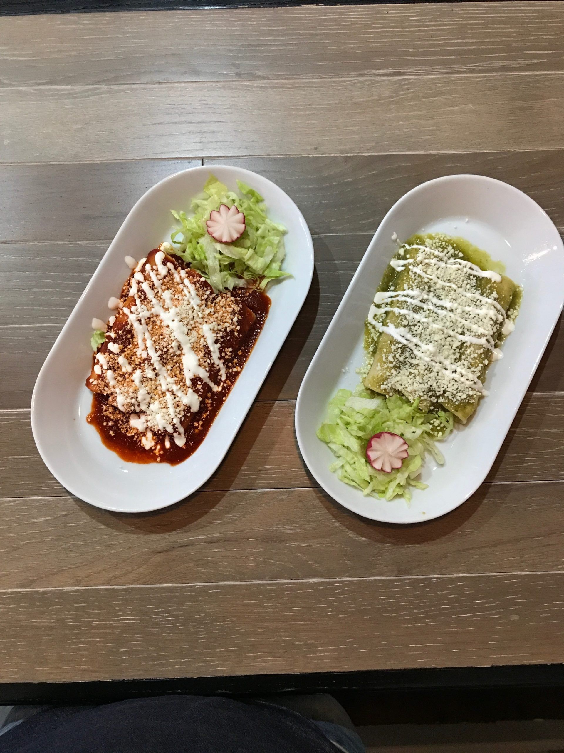 red and green enchiladas