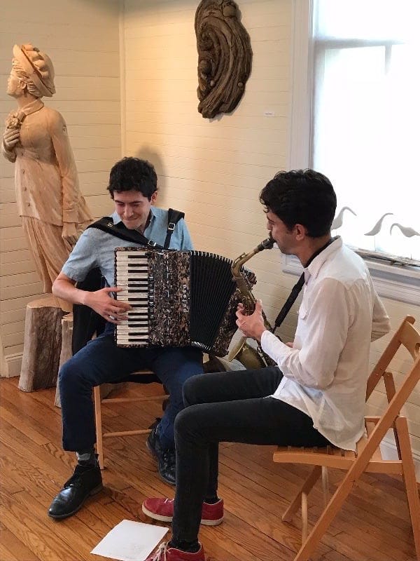 Accordionist Sam Reider and saxaphone player Eddie Barbash