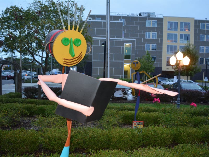 Steel sculptures by John Bell in the village's garden on Terry Street and South Ocean Avenue.