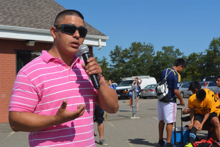 Marcelo Lucero's brother, Joselo Lucero, at Saturday's Play for Peace soccer tournament in Medford. (Credit: Michael White)
