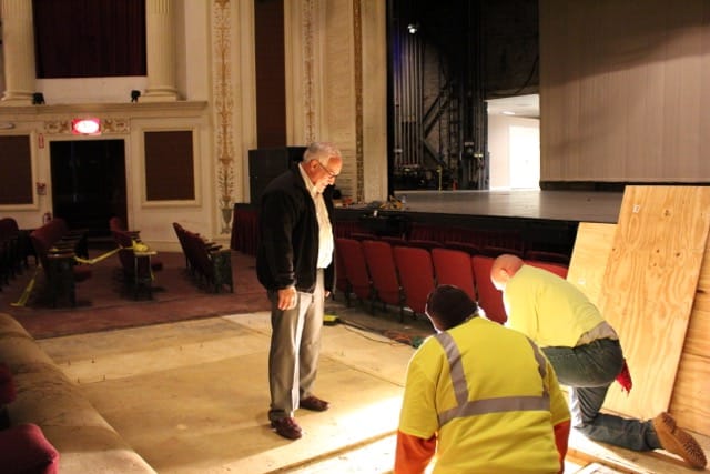 Mayor Paul Pontieri oversees the inspection of the Theatre subfloor back in January 2015