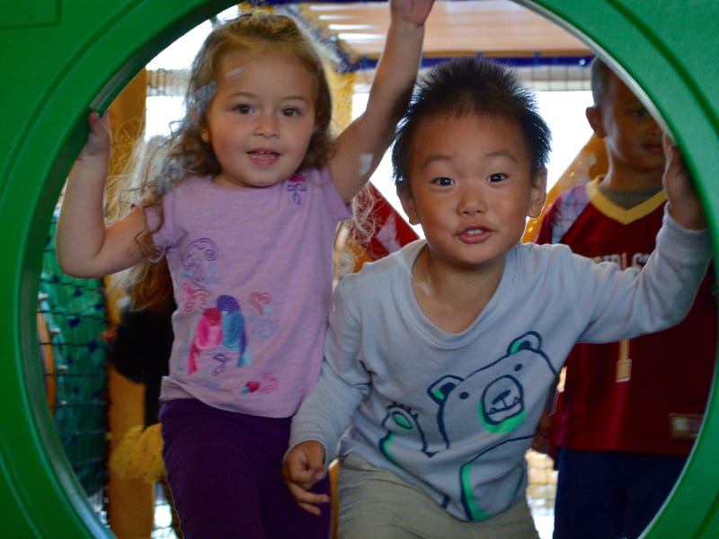 Bella Cassidy, 3, of Patchogue, and Erum Yoo, 3, of Commack.