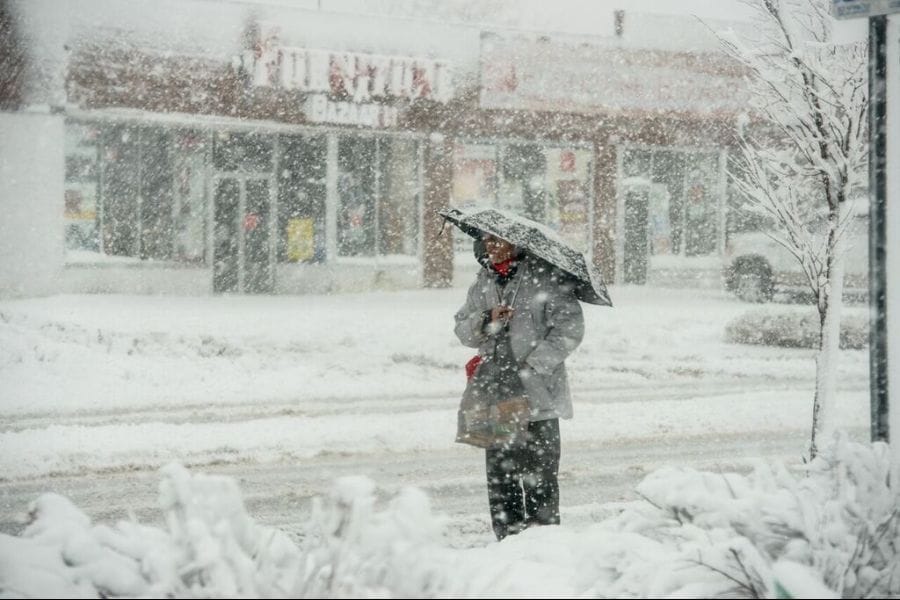 East Main Street in Patchogue during Friday's snow storm. (Credit: Benny Migliorino, file)