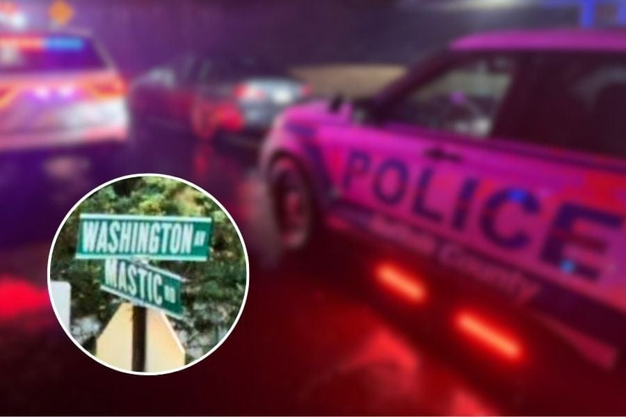 Two teens arrested after crashing stolen car into Mastic Beach home.