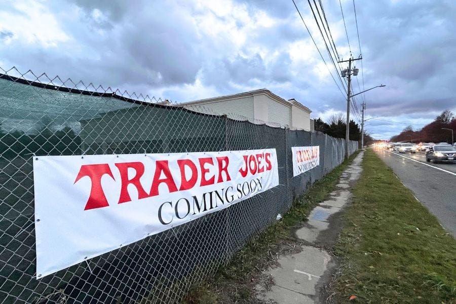 Trader Joe's posted coming soon and now hiring signs at its under-construction store in Miller Place.