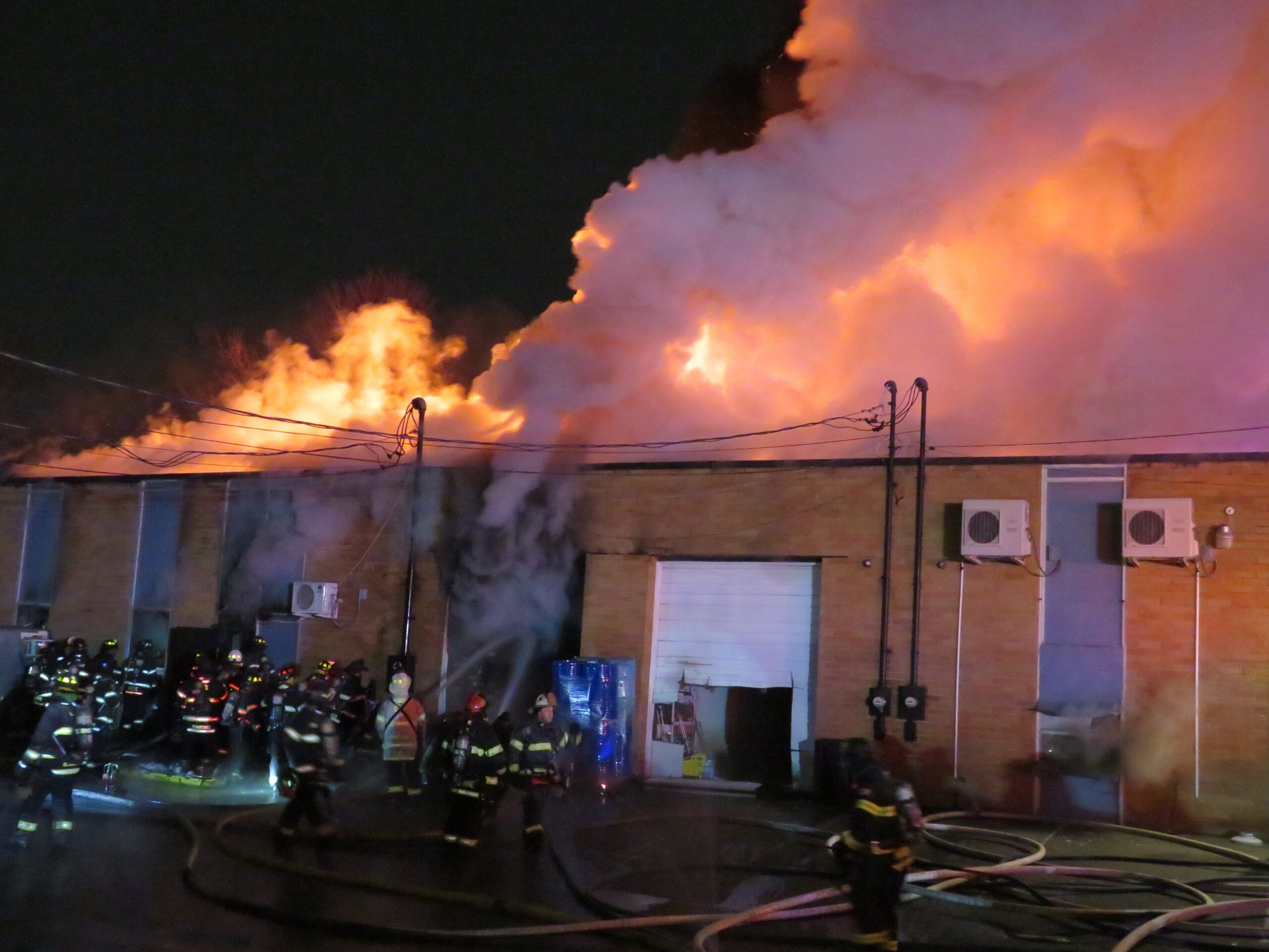 Fire scene at a warehouse in North Amitville.