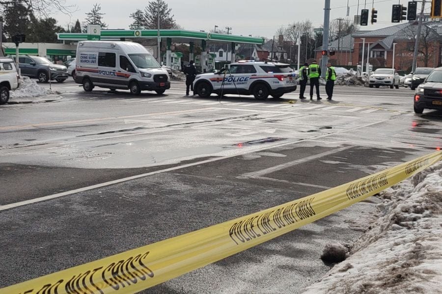 Emergency responders at the Merrick Avenue and Sunrise Highway intersection after crossing guard hit.