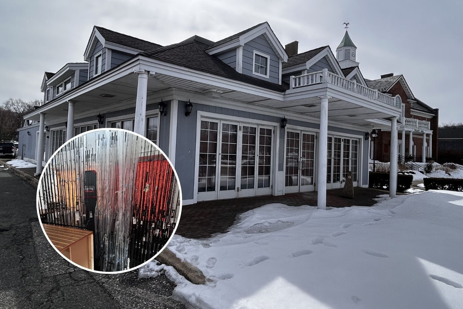 The exterior of the former McDonald's building on East Main Street in Port Jefferson, now being renovated into a new bait and tackle shop by Justin Braun and Conor O'Keefe.