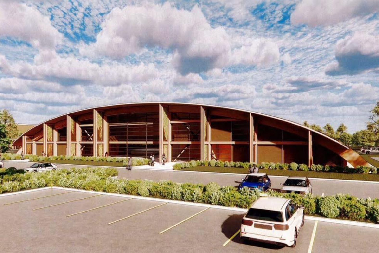 Artist rendering of future ice rink proposed for Dowling College's closed eastern campus.