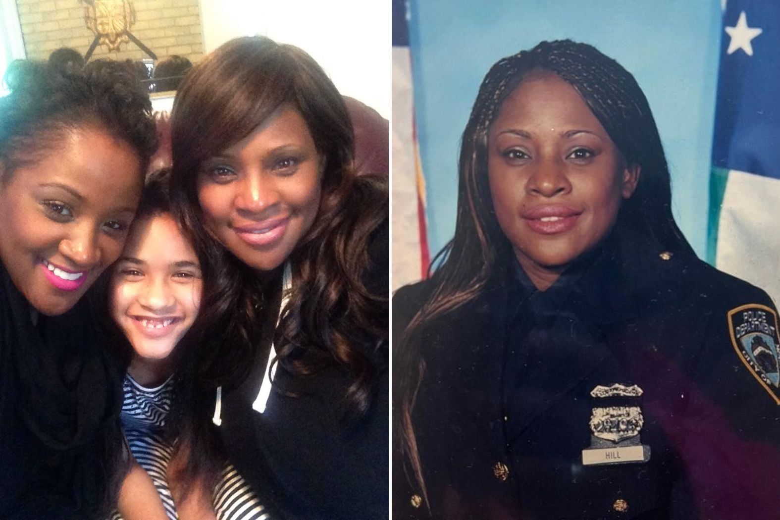 Ret. NYPD Officer Karen Hill in uniform and with her children.