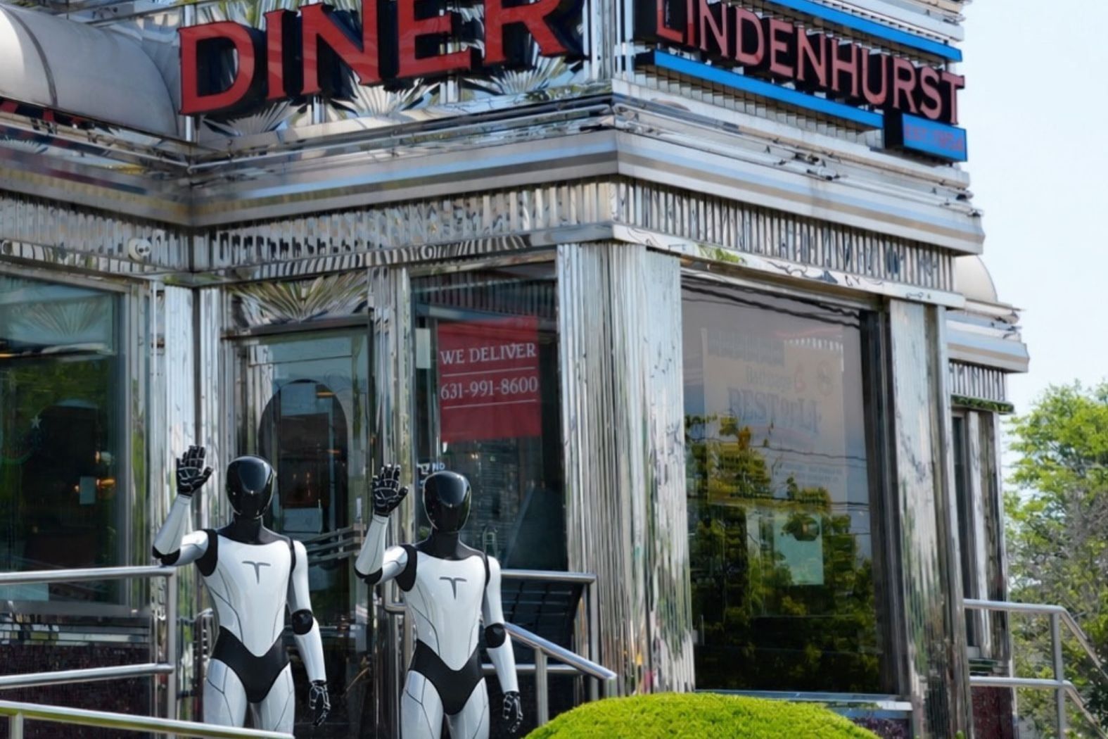 Lindenhurst Diner's Facebook post introducing robot servers Tony Tzatziki and Vinny Voltage.