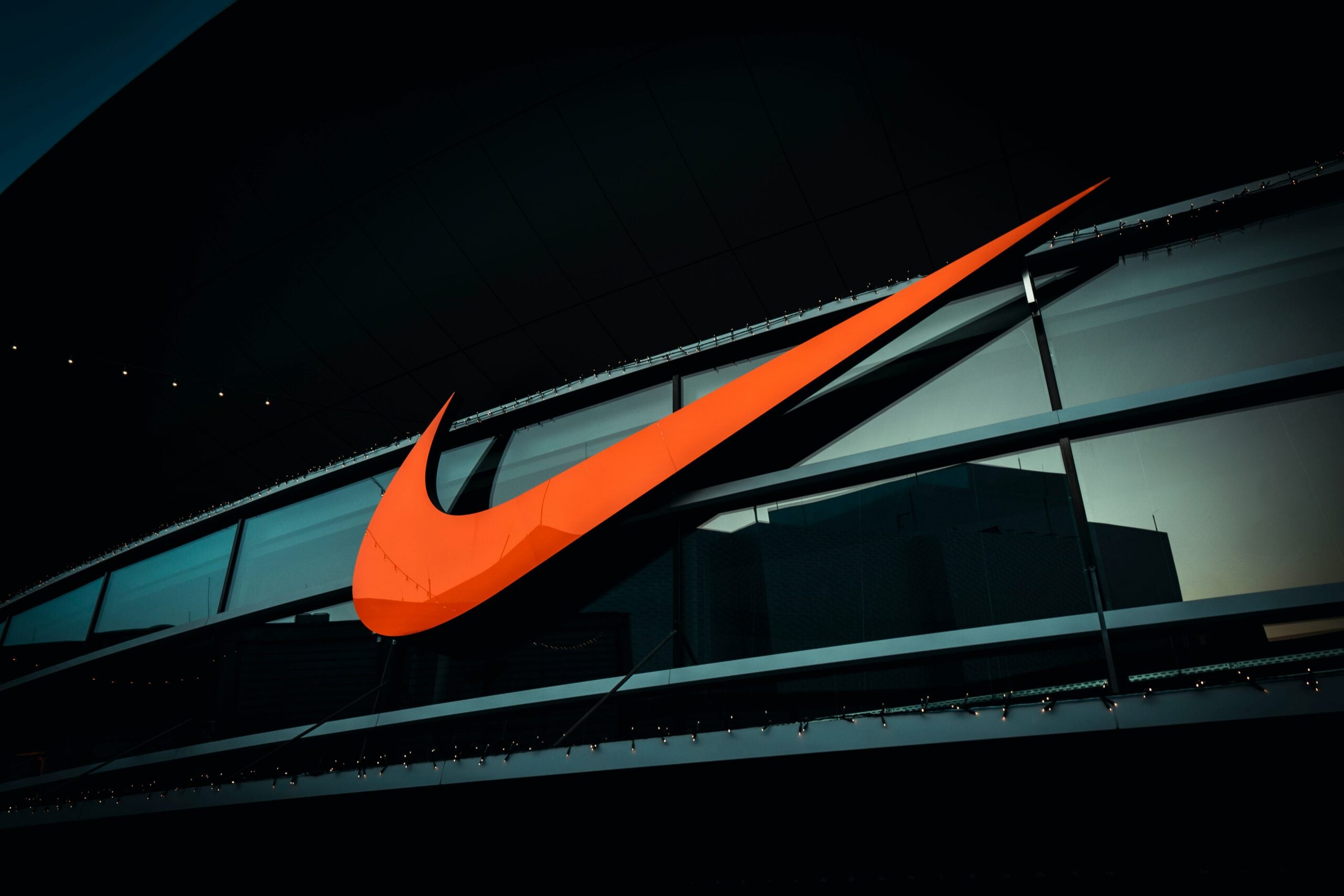Nike emblem on a building.
