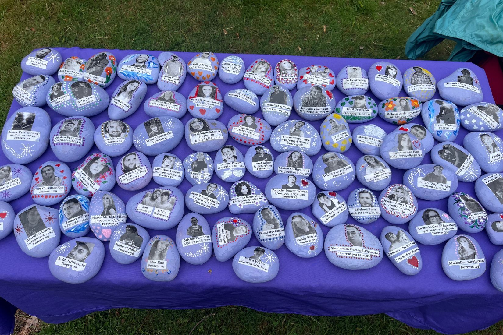 Purple Rocks painted and laid in Islip to honor opioid crisis victims.