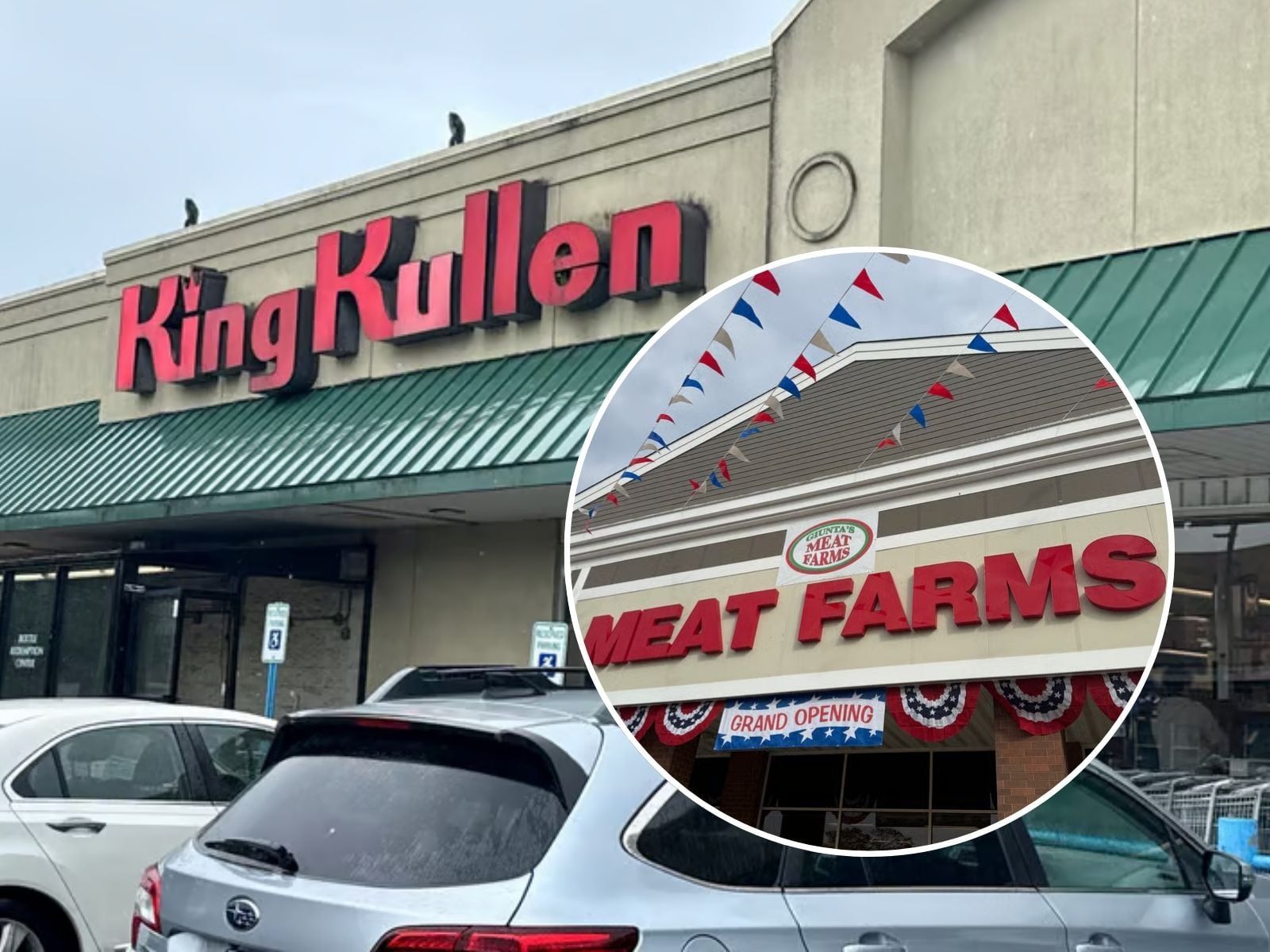 Fronts of Meat Farms and King Kullen stores