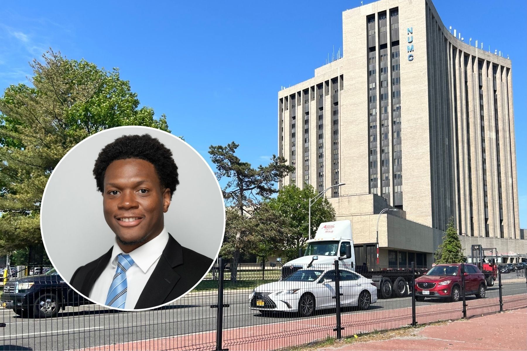 Adrian Thompson and NUMC hospital building.