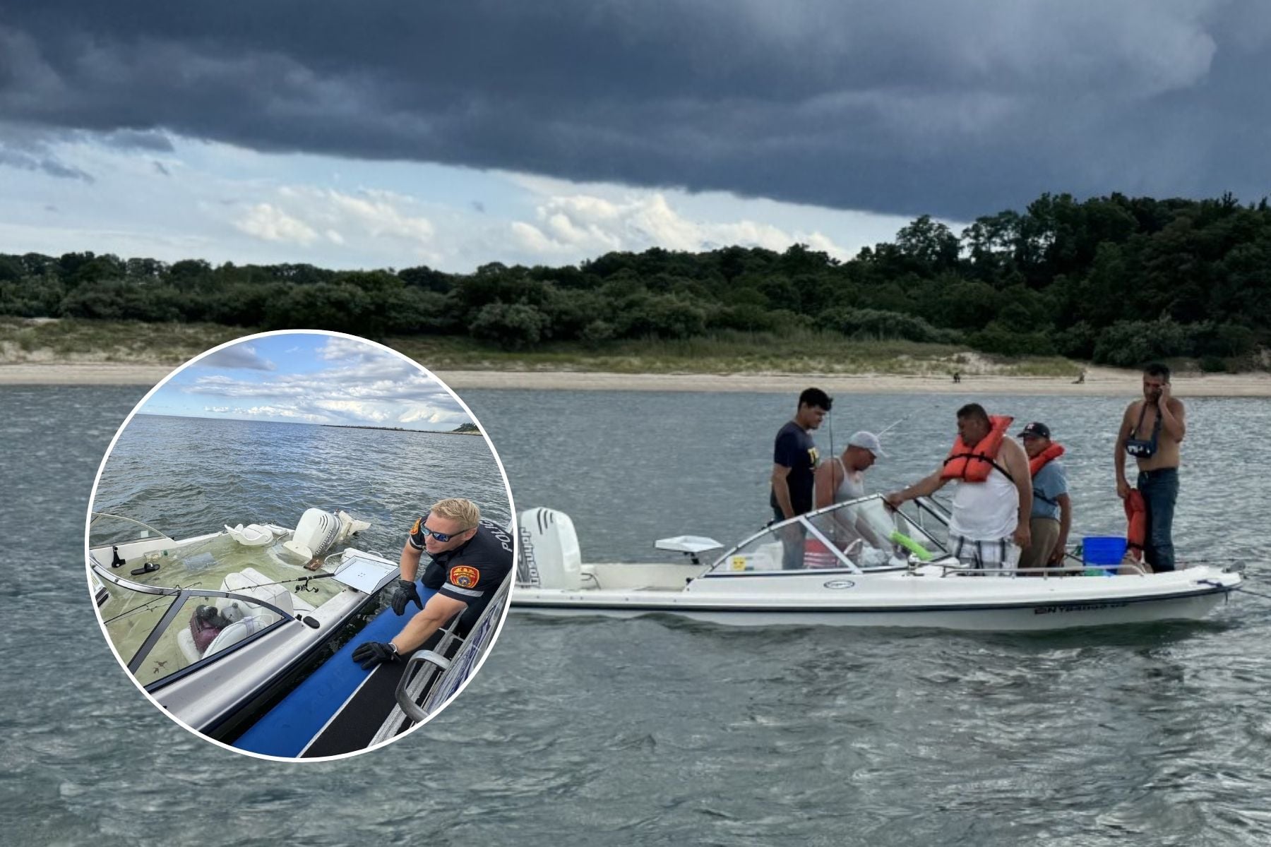 People on sinking boat.