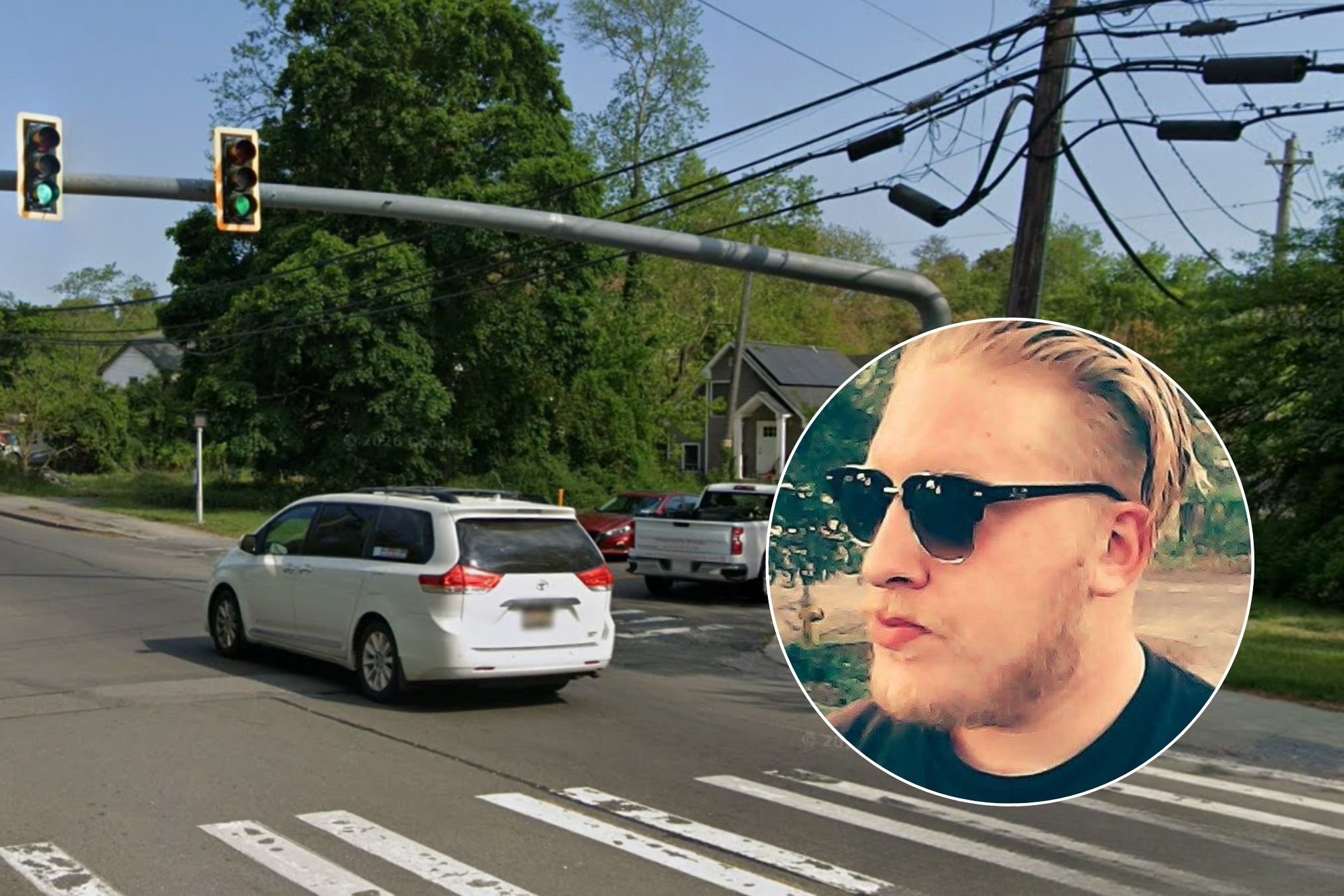 Flanders Road intersection where accident occurred and inset photo of Conforti.