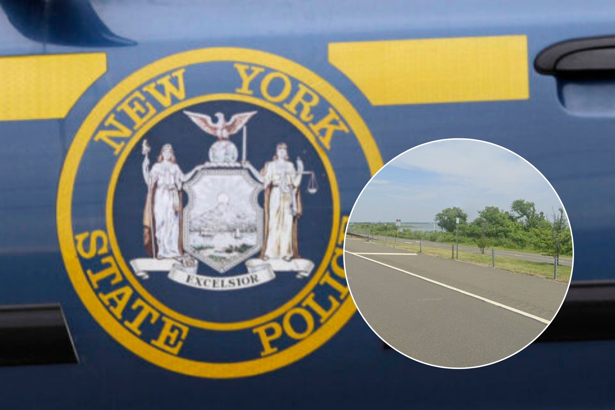 A New York State Police logo is shown on a state police officer's car (AP Photo/Seth Wenig, File)