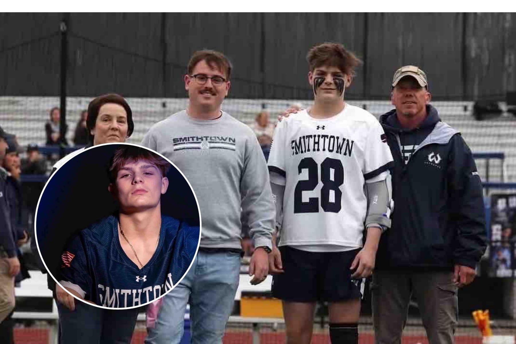 Peter Bonefant, a Smithtown High School West graduate, with his high school coach and family.