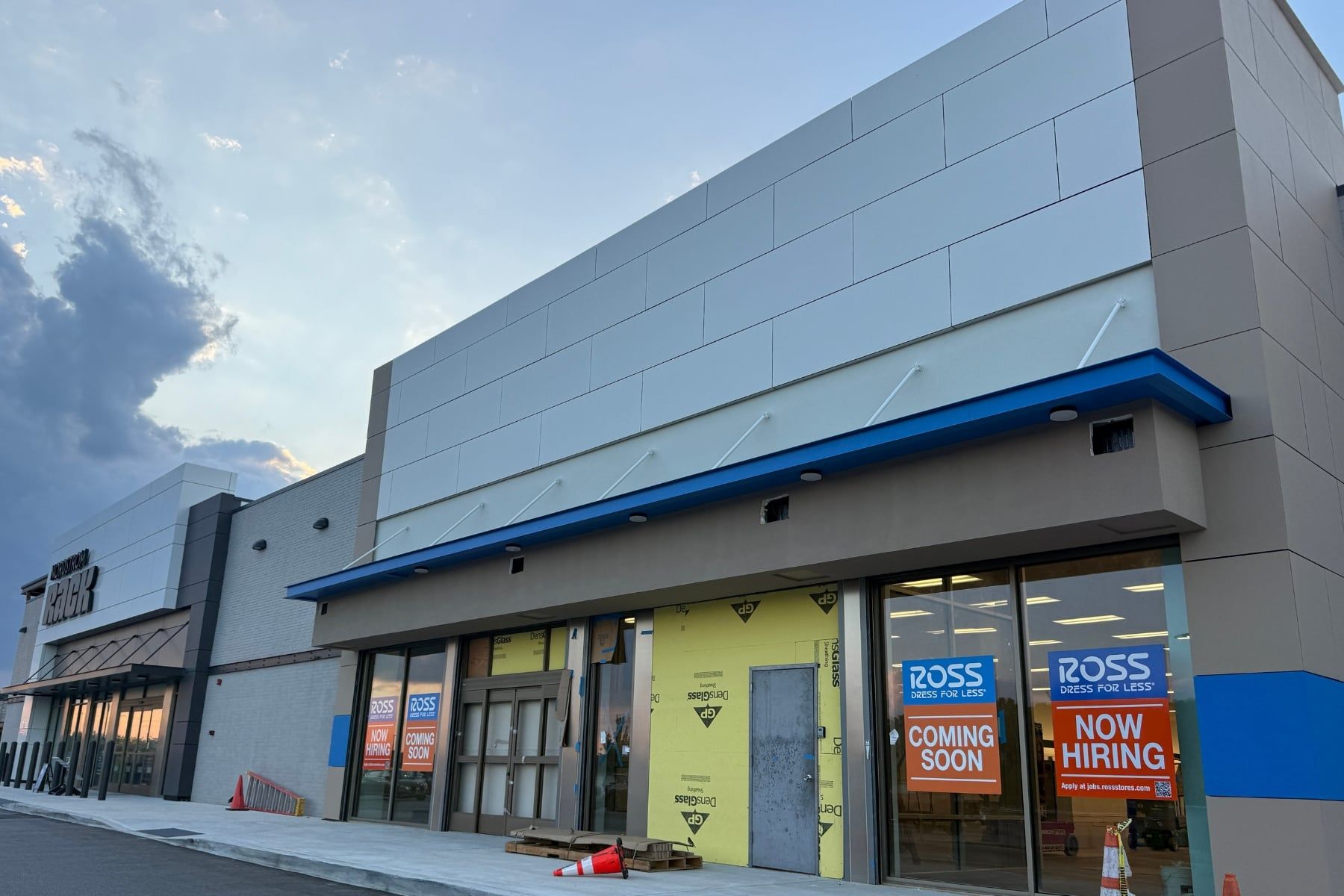 Coming soon signage and construction for a new Ross Dress for Less storefront at the Shops at Sunvet in Holbrook.