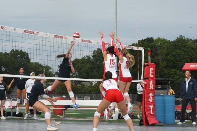 Long Island's first official outdoor high school volleyball matches were played Monday in Smithtown.