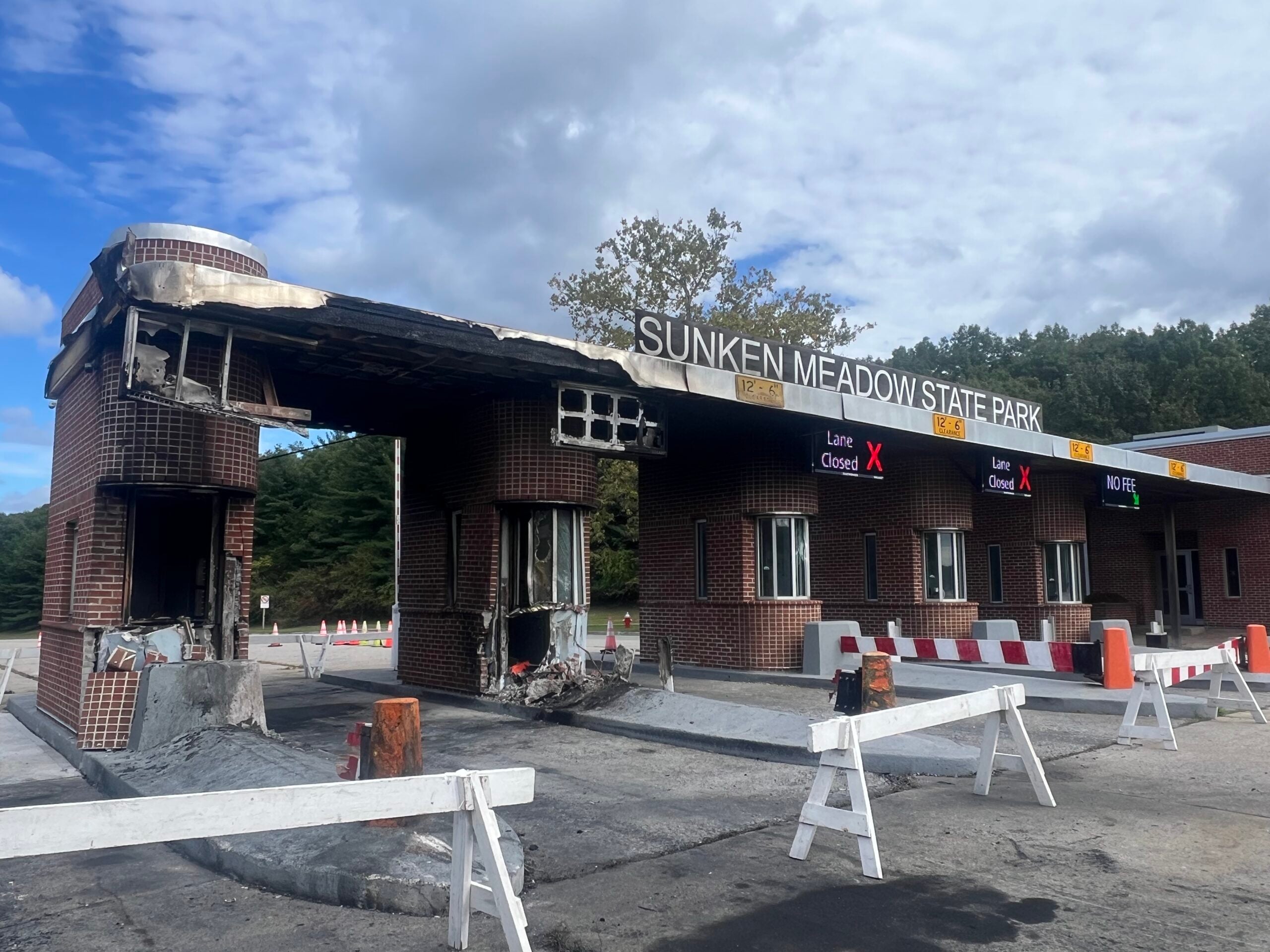 Toll booth damage at Sunken Meadow park.