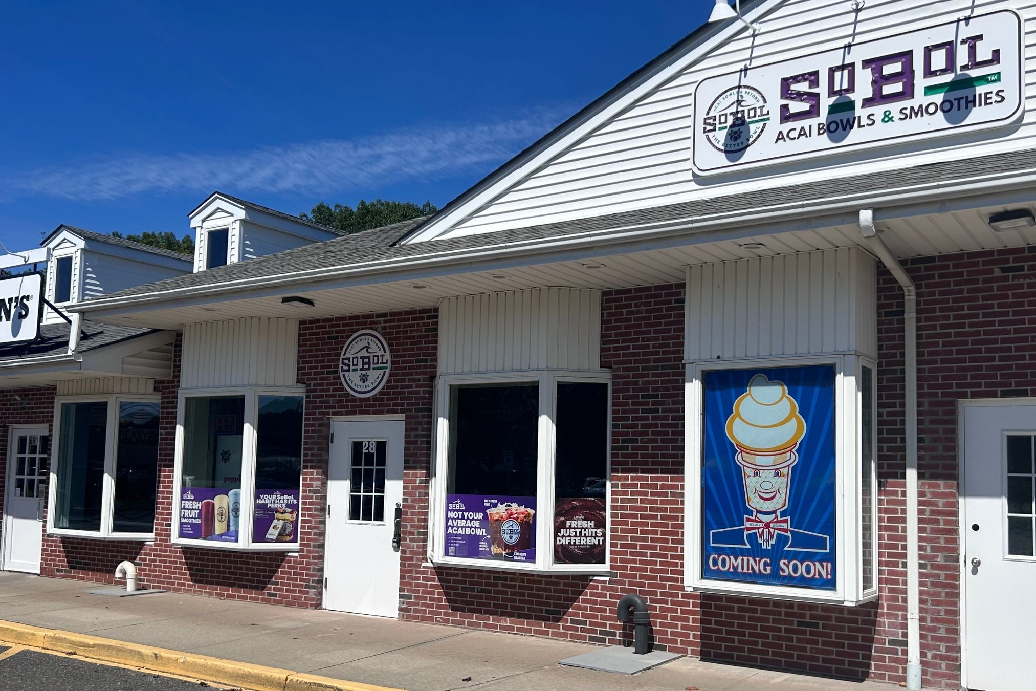 Sobol açaí bowl shop storefront on Route 25A in Miller Place ahead of its grand opening.