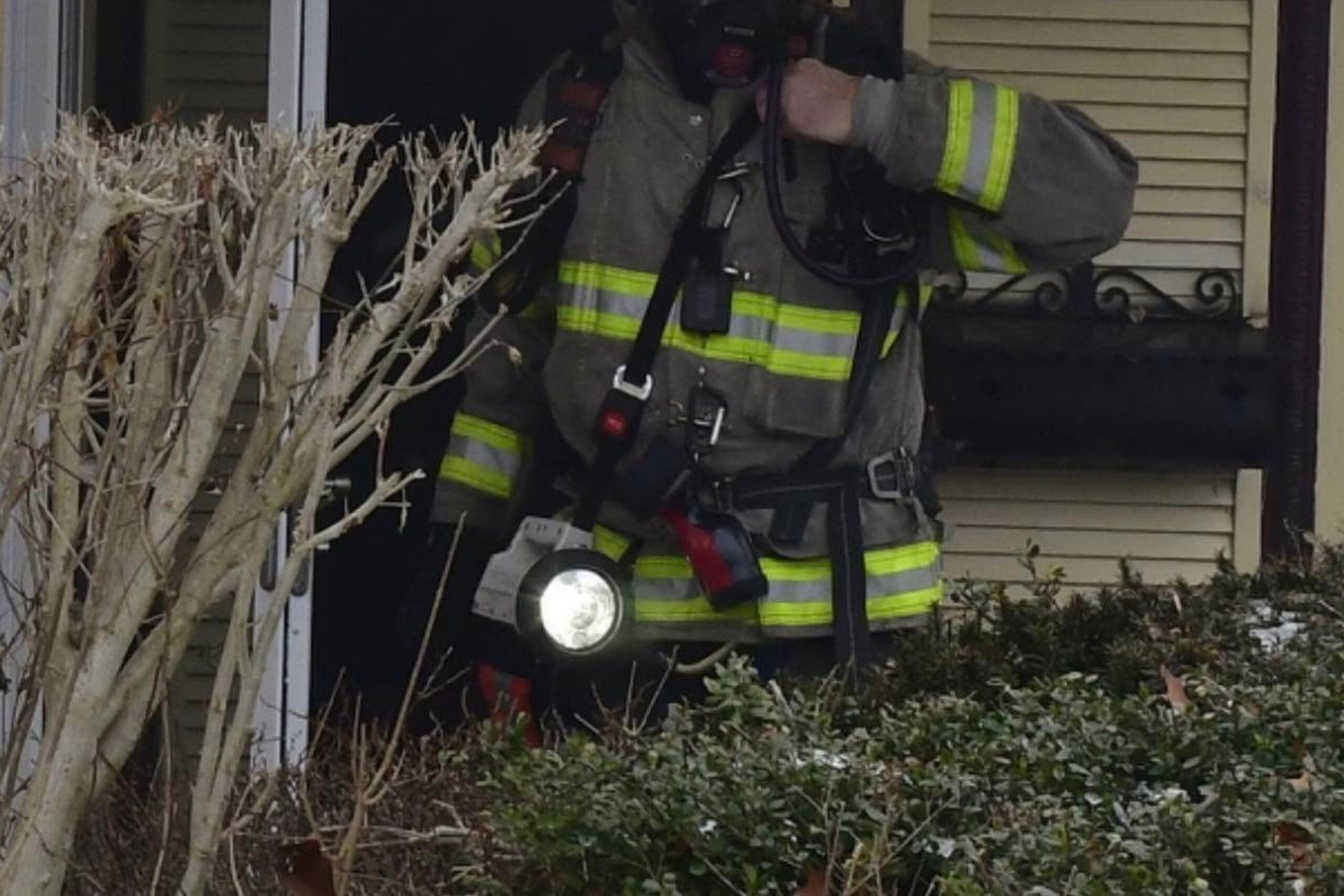 Central Islip firefighter at fire.