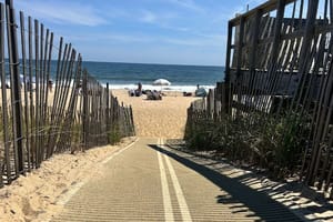 South Edison Beach in Montauk is among the dozens of beaches closed along Long Island's South Shore ahead of Hurricane Erin.