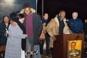 Edeedson Ciné Sr. spoke at the vigil honoring his son Edeedson "Eddy", who was killed at work at CVS in Lindenhurst on Thursday.