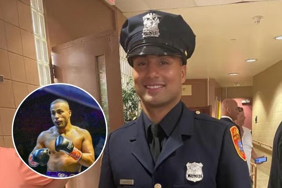 Photos of a cop and boxer.