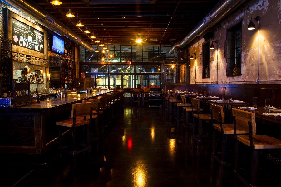 Looking toward Main Street at the bar and dining area.