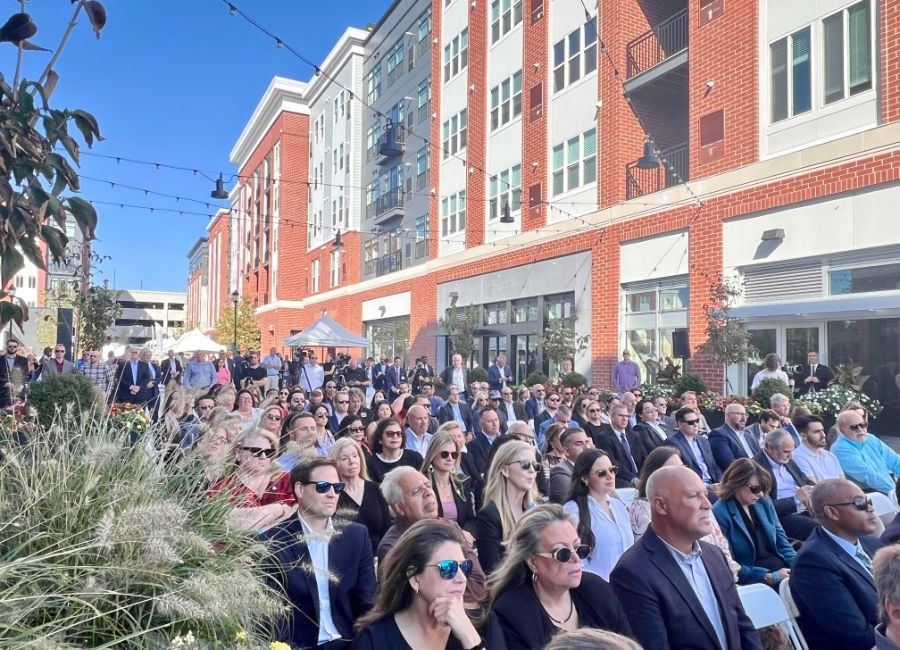 The crowd assembled to celebrate the opening of The Core Station Yards Tuesday. (Credit: Michael White)