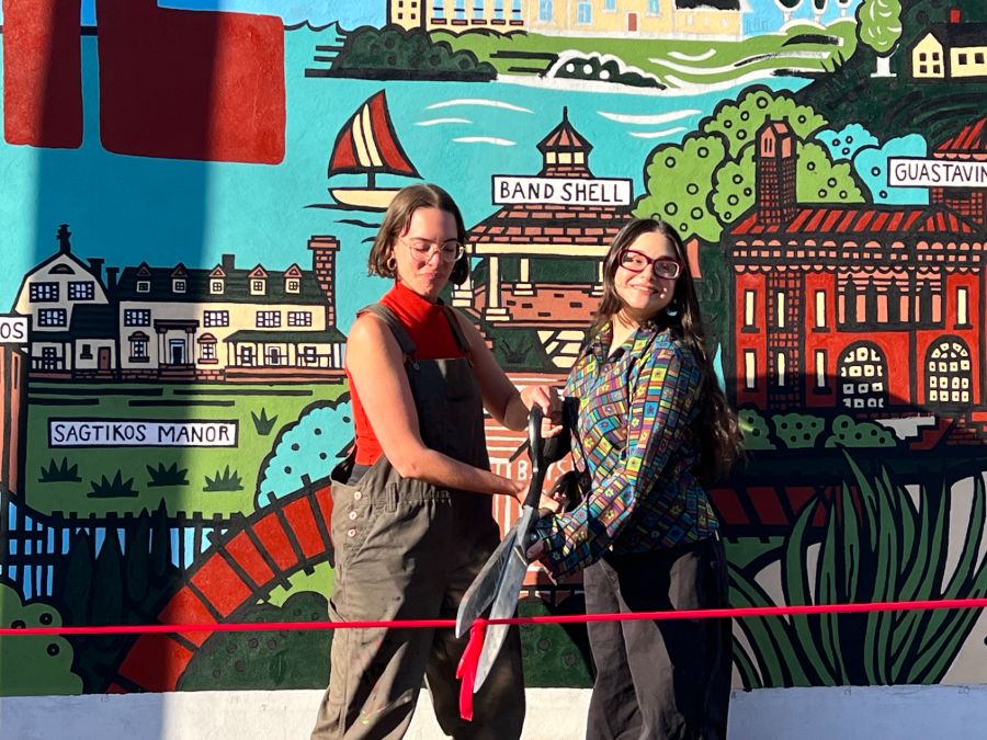 Nikki Scioscia and Jensine Eckwall designed the Bay Shore mural. (Credit: Michael White)